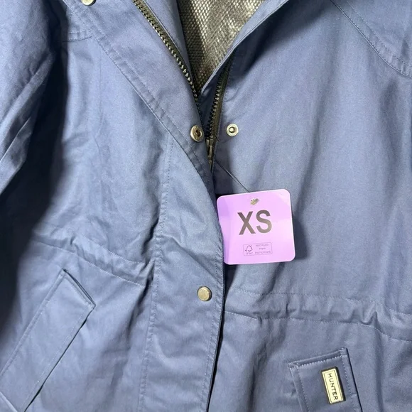 Hunter Cotton Smock Jacket Navy Water Resistant Hooded Women’s XS Mid-Length - Picture 4 of 10